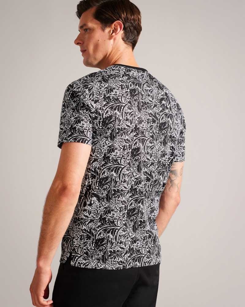 Multicoloured Ted Baker Tenant Short Sleeve Leaf Print T-Shirt | ZA0001287