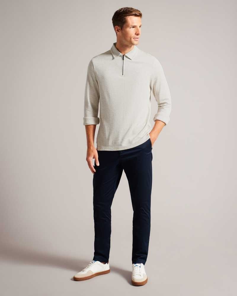 Natural Ted Baker Karpol Long Sleeve Modal Polo Shirt | ZA0000882