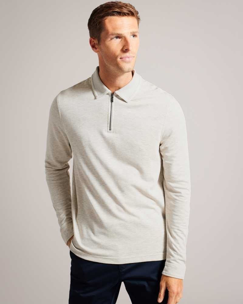 Natural Ted Baker Karpol Long Sleeve Modal Polo Shirt | ZA0000882