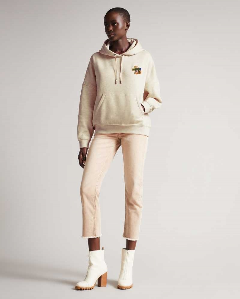 Natural Ted Baker Karrlaa Hoodie With Flower Patch | ZA0001348