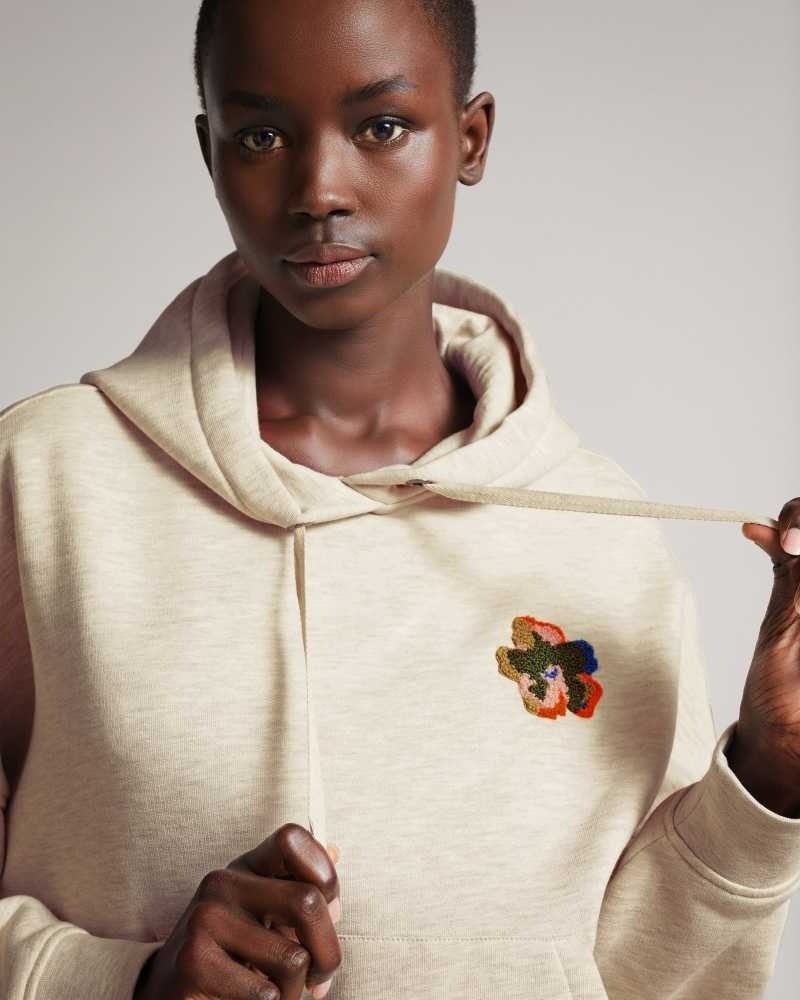 Natural Ted Baker Karrlaa Hoodie With Flower Patch | ZA0001348