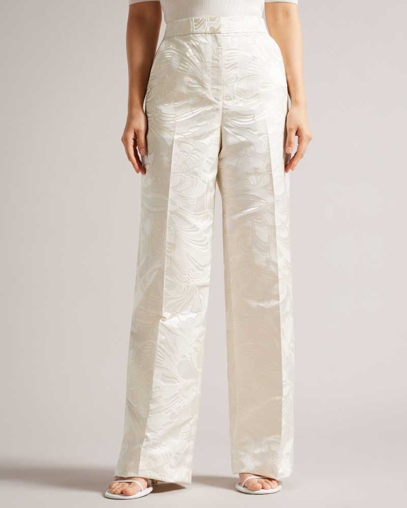 Natural Ted Baker Majiat Wide Leg Jacquard Trousers | ZA0001502