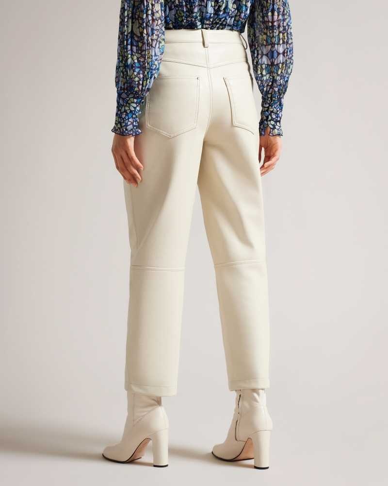 Natural Ted Baker Plaider Straight Leg Faux Leather Trousers | ZA0001476