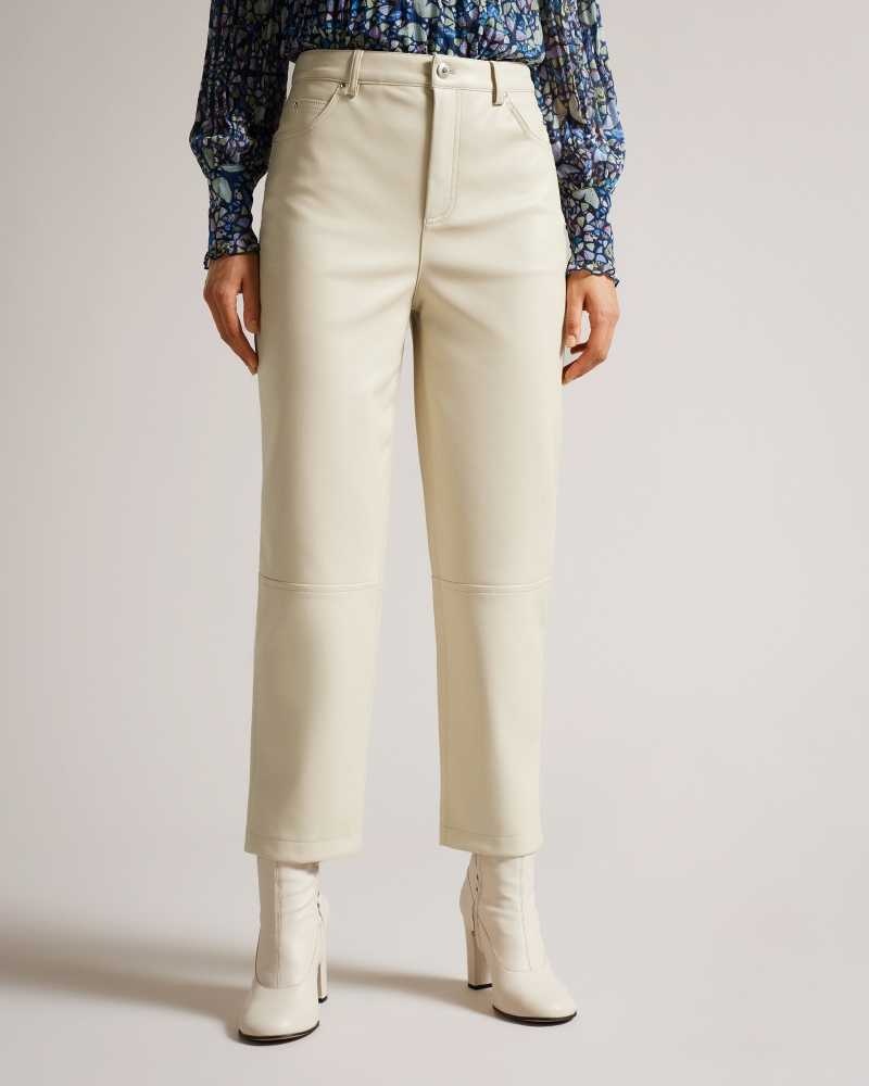 Natural Ted Baker Plaider Straight Leg Faux Leather Trousers | ZA0001476