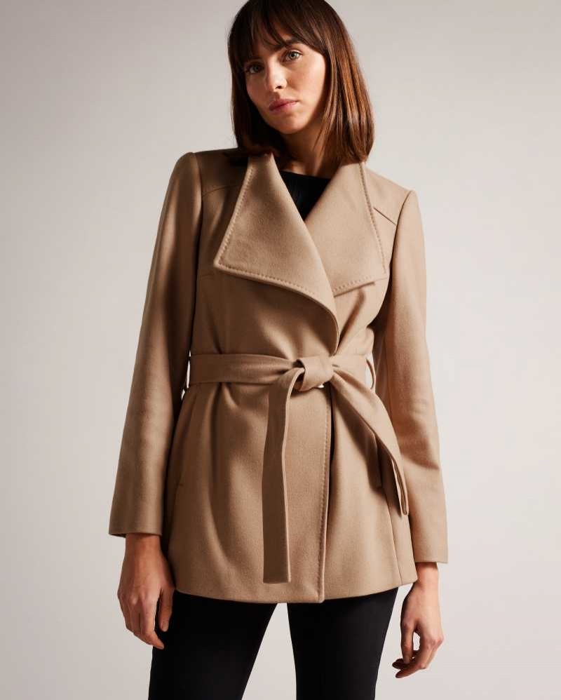 Natural Ted Baker Rytaa Short Wool Wrap Coat | ZA0000583