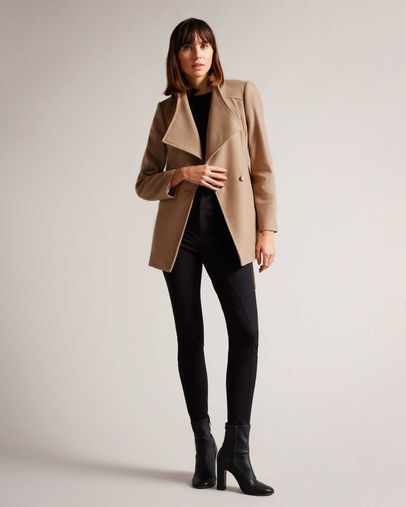 Natural Ted Baker Rytaa Short Wool Wrap Coat | ZA0000583