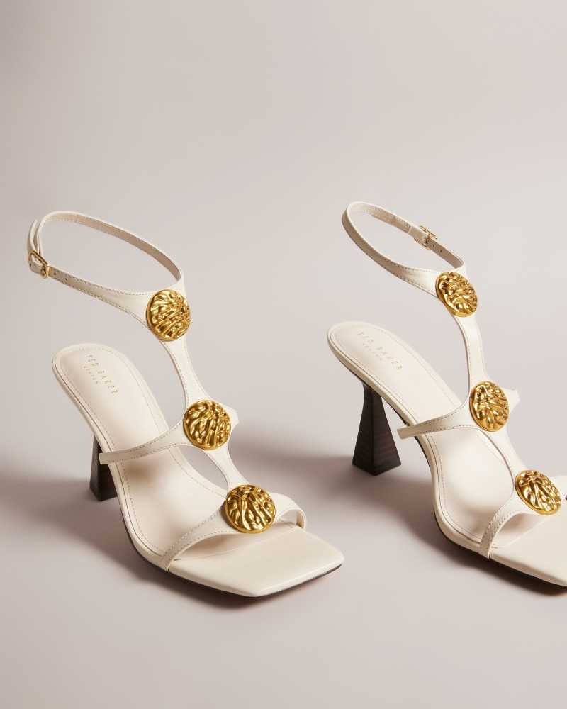 Natural Ted Baker Tayalin Textured Coin Heeled Sandals | ZA0001653