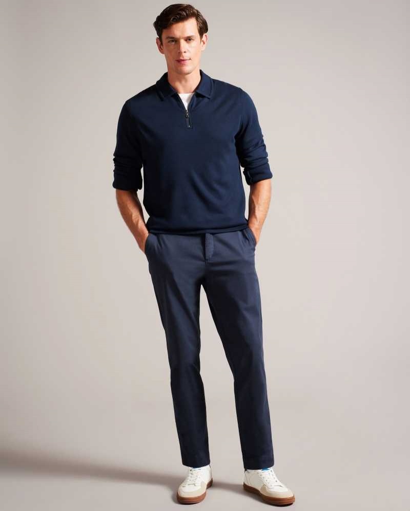 Navy Blue Ted Baker Karpol Long Sleeve Modal Polo Shirt | ZA0000881