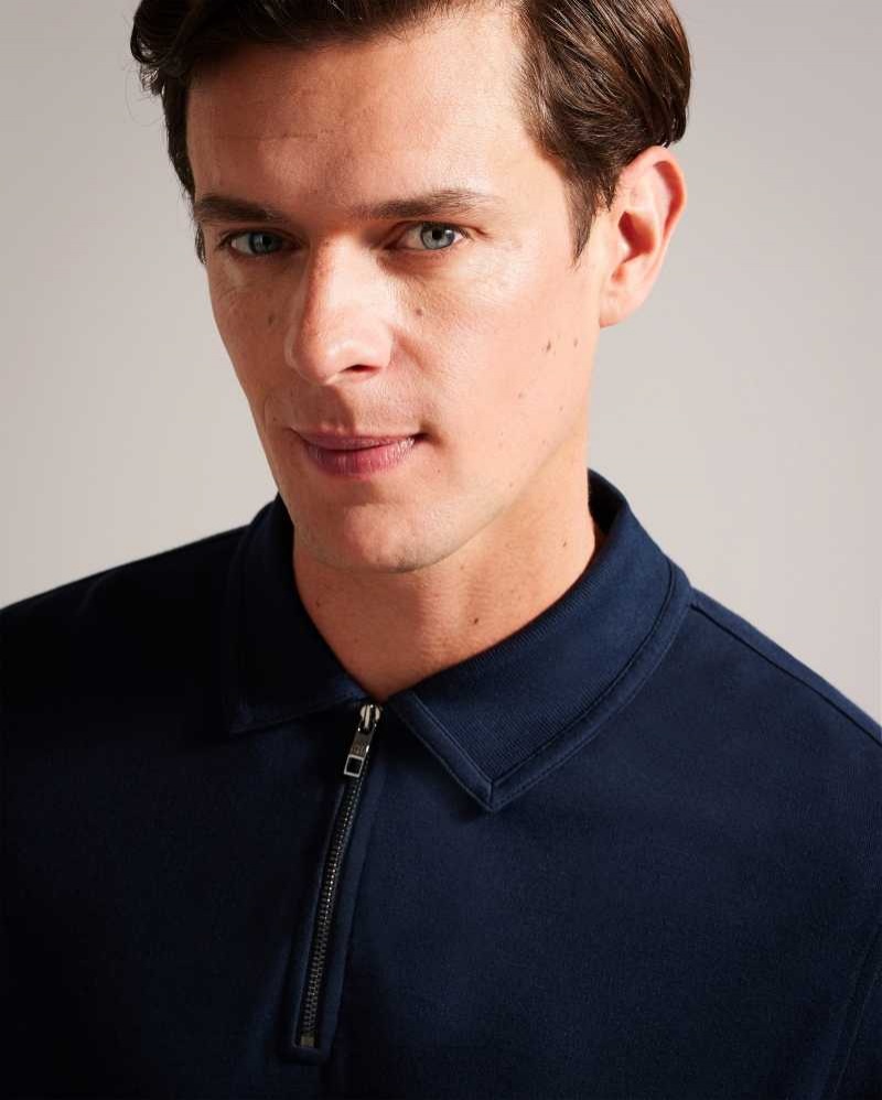 Navy Blue Ted Baker Karpol Long Sleeve Modal Polo Shirt | ZA0000881