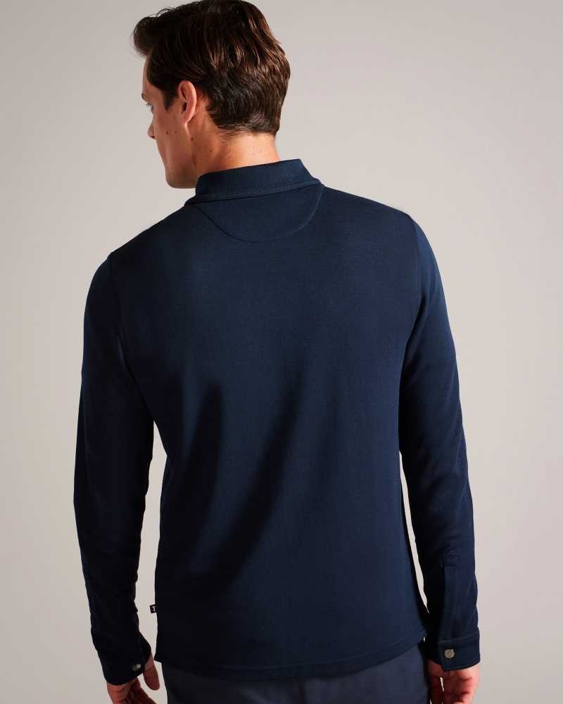 Navy Blue Ted Baker Karpol Long Sleeve Modal Polo Shirt | ZA0000881