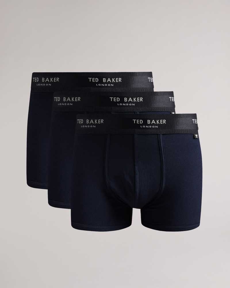 Navy Ted Baker Addam Three Pack Of Cotton Trunks | ZA0001586