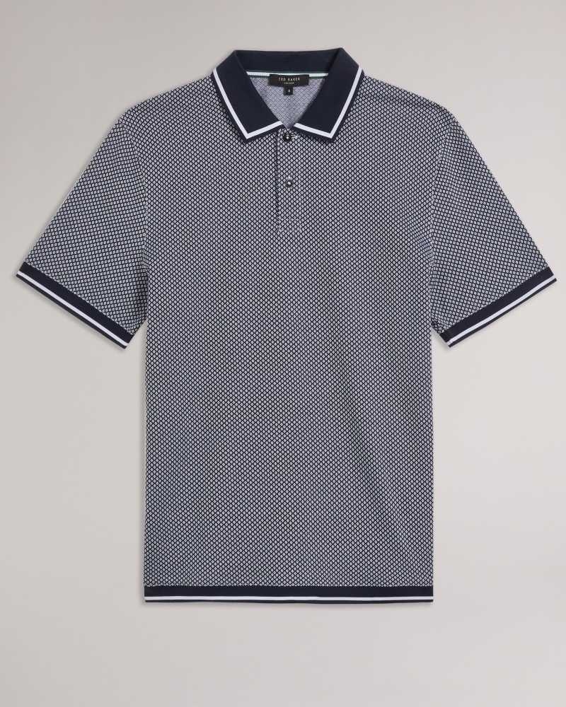 Navy Ted Baker Affric Short Sleeve Regular Geo Textured Polo Shirt | ZA0000867