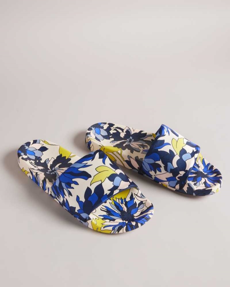 Navy Ted Baker Anniti Floral Print Sliders | ZA0001690