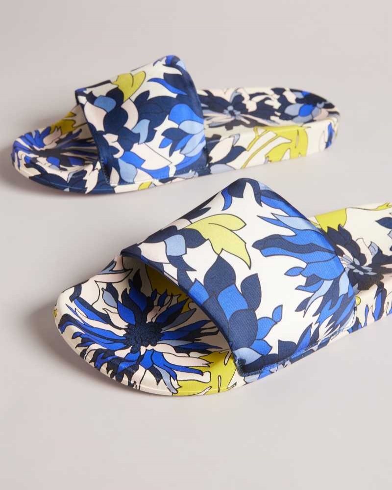 Navy Ted Baker Anniti Floral Print Sliders | ZA0001690