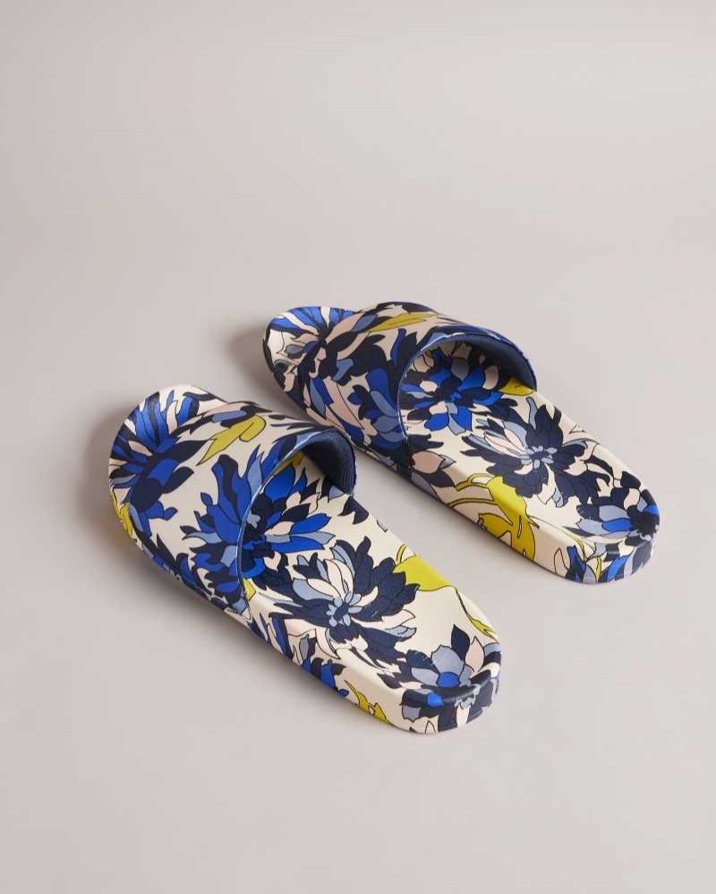 Navy Ted Baker Anniti Floral Print Sliders | ZA0001690