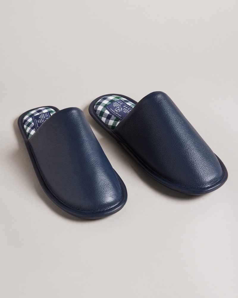 Navy Ted Baker Ardin Leather Mule Slippers | ZA0001704