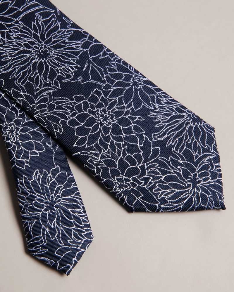 Navy Ted Baker Belice Floral Jacquard Silk Tie | ZA0002149