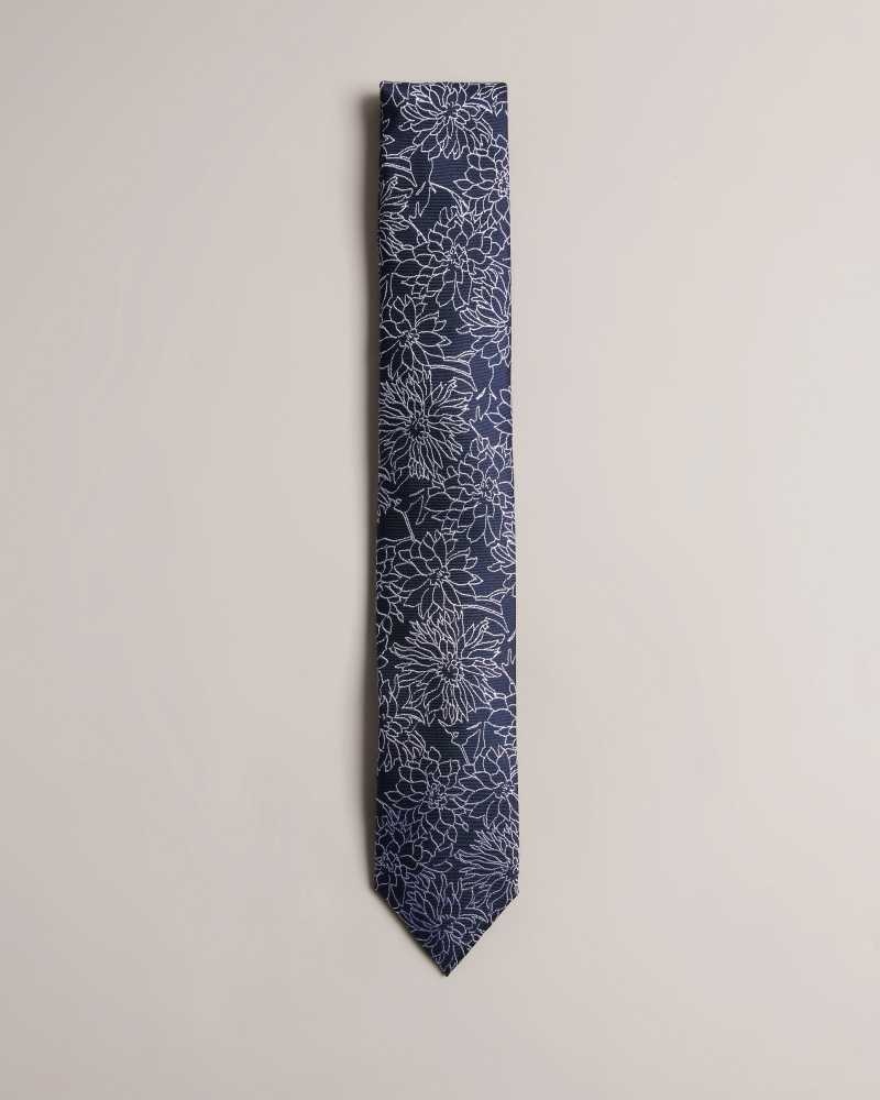 Navy Ted Baker Belice Floral Jacquard Silk Tie | ZA0002149