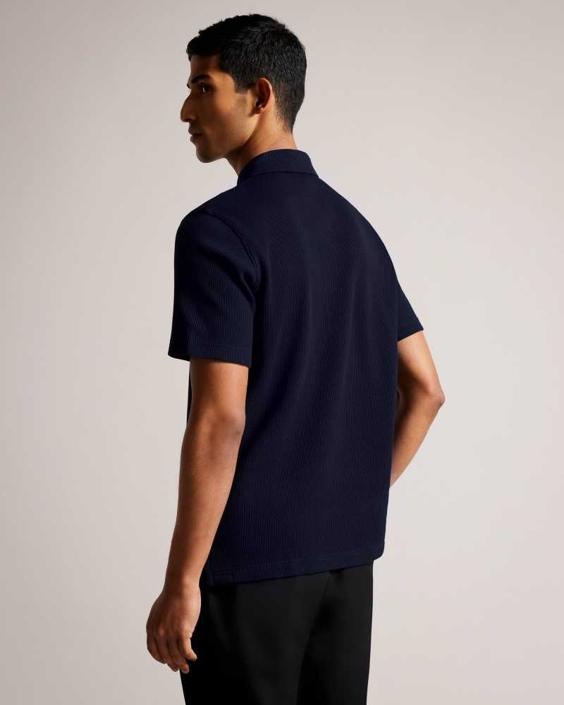 Navy Ted Baker Bute Short Sleeve Regular Fit Textured Polo Shirt | ZA0000873