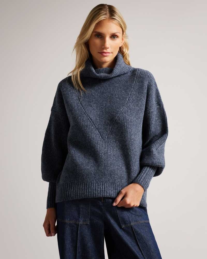 Navy Ted Baker Cchloe High Neck Sweater | ZA0000729