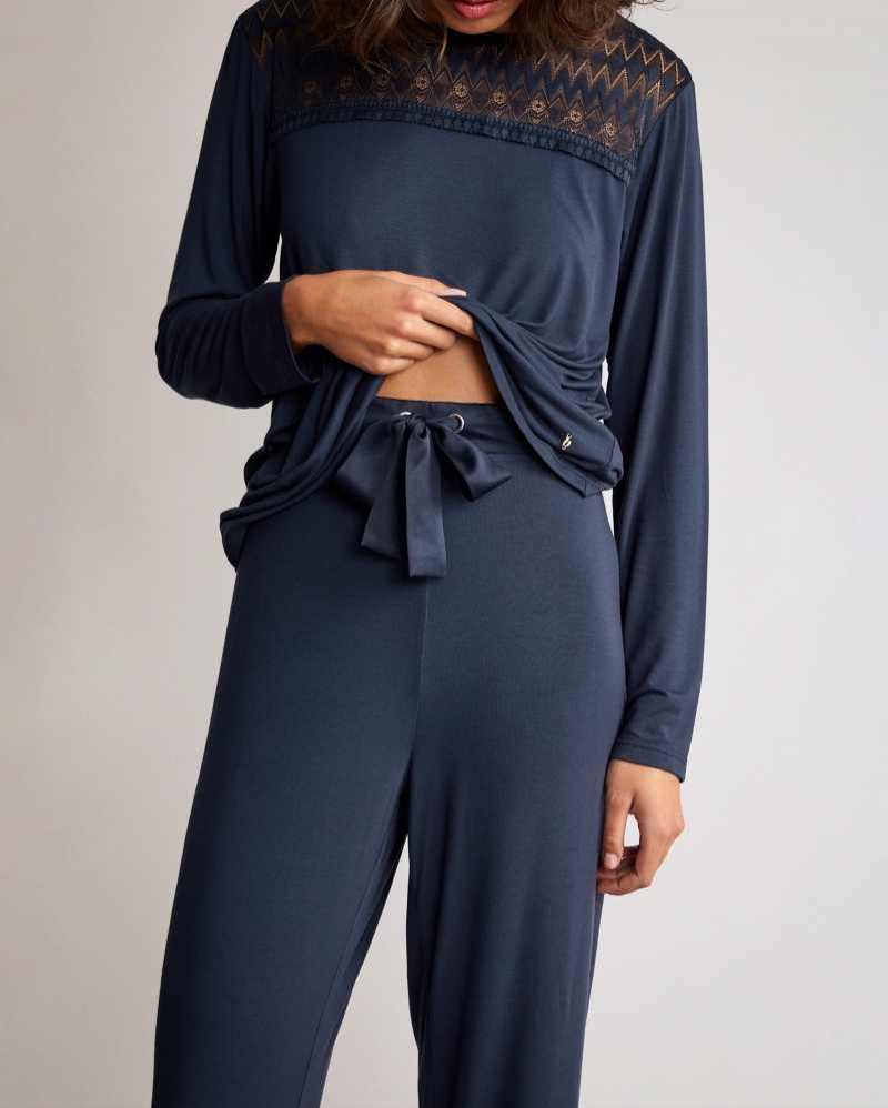 Navy Ted Baker Chelser Modal Long Sleeve Pyjama Set | ZA0000811