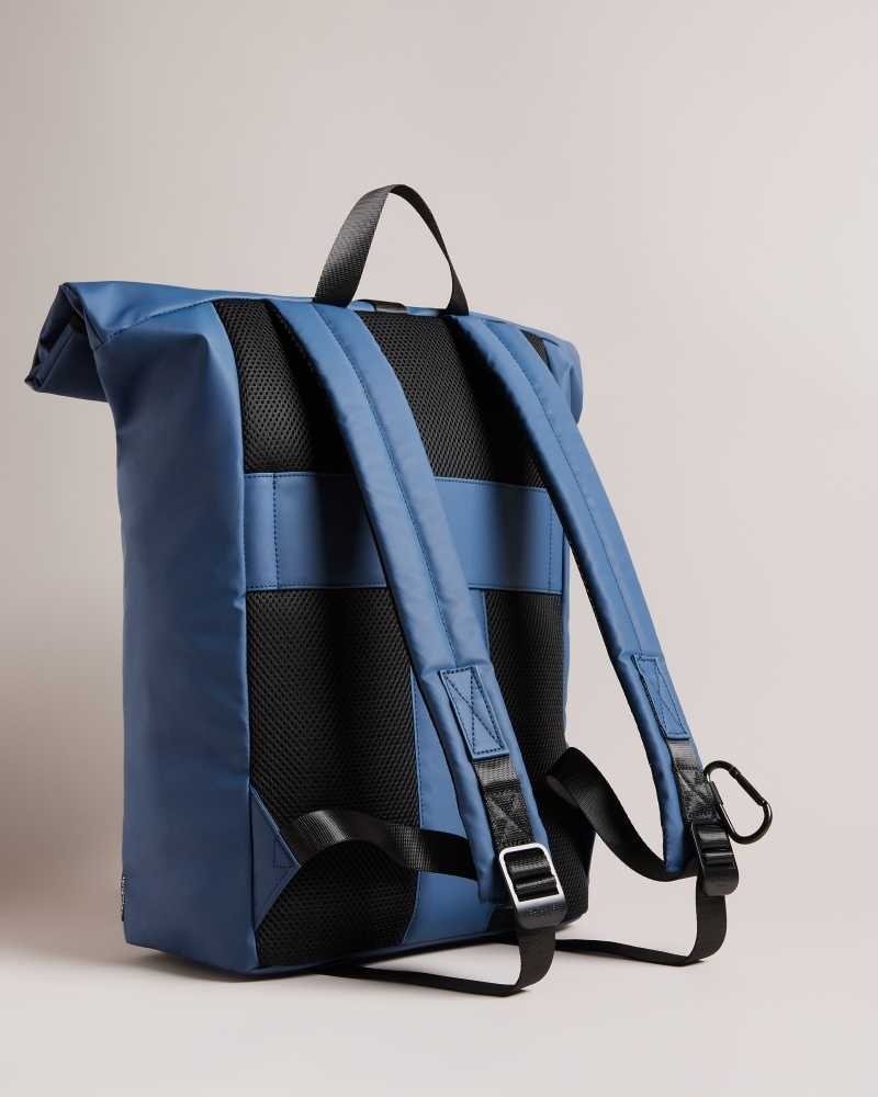 Navy Ted Baker Clime Rubberised Rolltop Backpack | ZA0000286