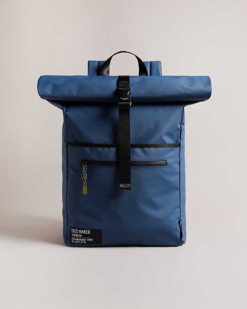 Navy Ted Baker Clime Rubberised Rolltop Backpack | ZA0000286