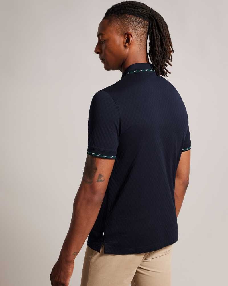 Navy Ted Baker Colson Short Sleeve House Check Polo Shirt | ZA0000872