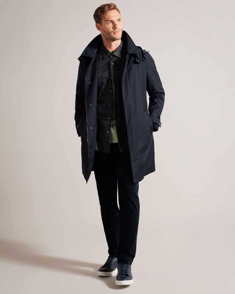 Navy Ted Baker Comptun Rain Mac With Removable Hood And Lining | ZA0000660