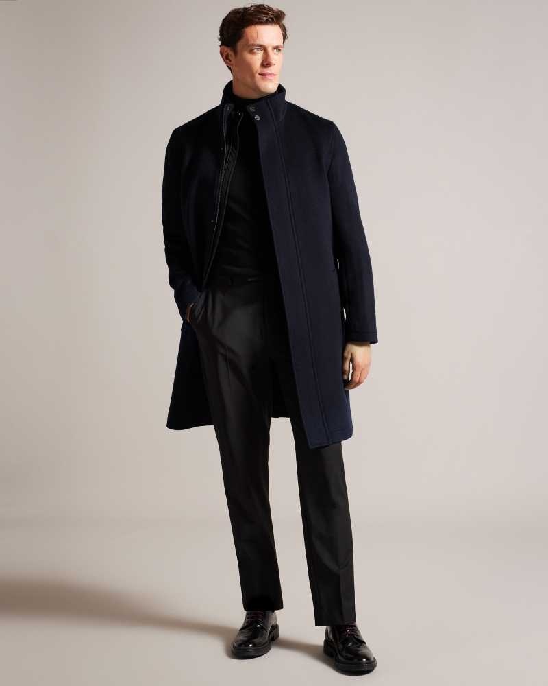 Navy Ted Baker Ederson Wool Blend Funnel Neck Coat | ZA0000554