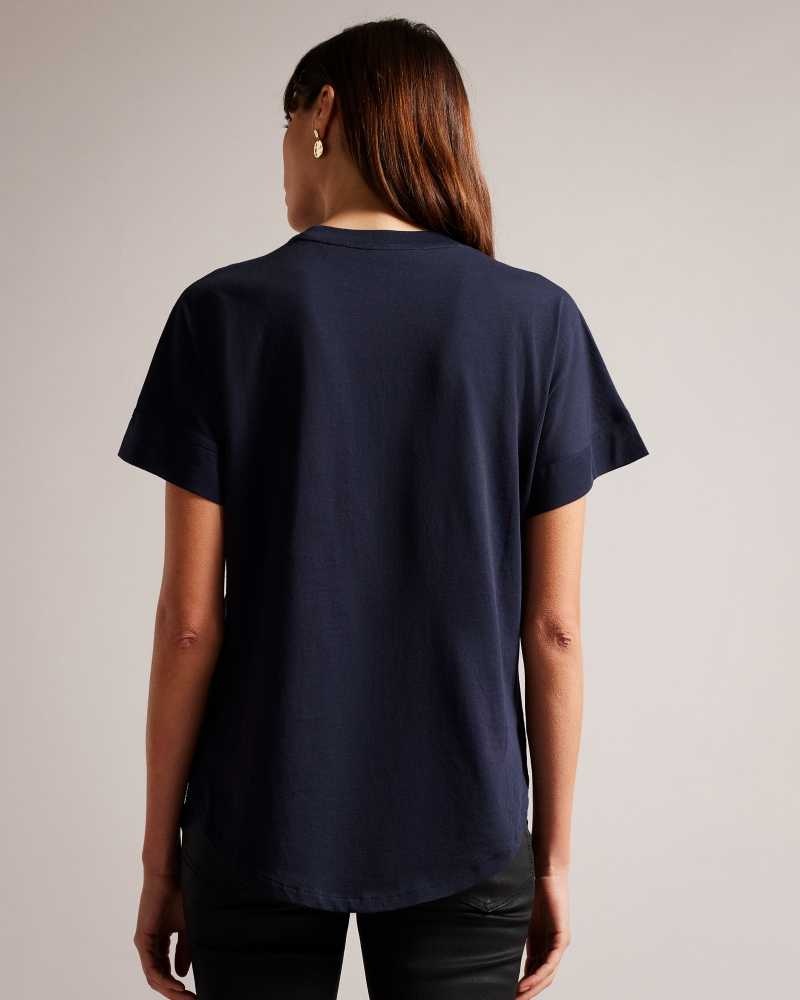 Navy Ted Baker Erisana Easy Fit Grown Up Sleeve Tee | ZA0001404