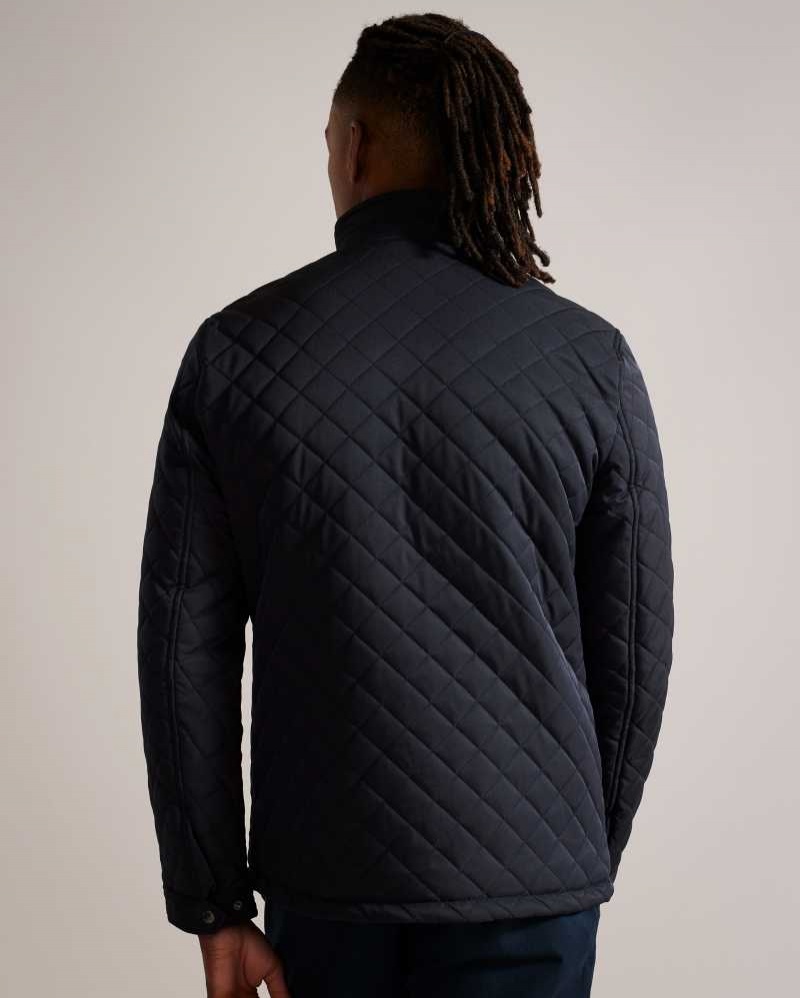 Navy Ted Baker Finnich Diamond Quilt Funnel Neck Jacket | ZA0000612