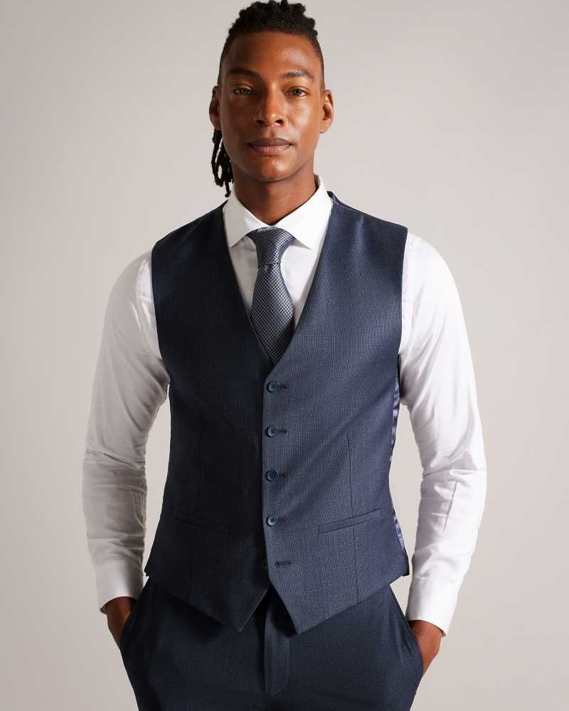 Navy Ted Baker Forbyw Wool Blend Waistcoat | ZA0001139