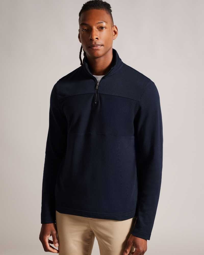 Navy Ted Baker Gazine Long Sleeve Half Zip Pullover | ZA0000770