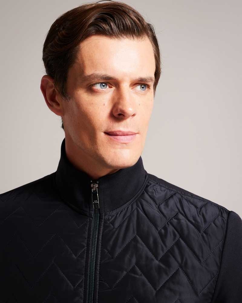 Navy Ted Baker Hamste Long Sleeve Quilted Front Jacket | ZA0000607