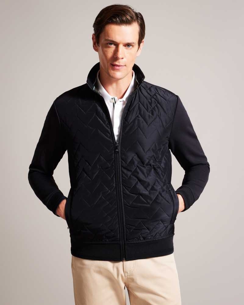 Navy Ted Baker Hamste Long Sleeve Quilted Front Jacket | ZA0000607