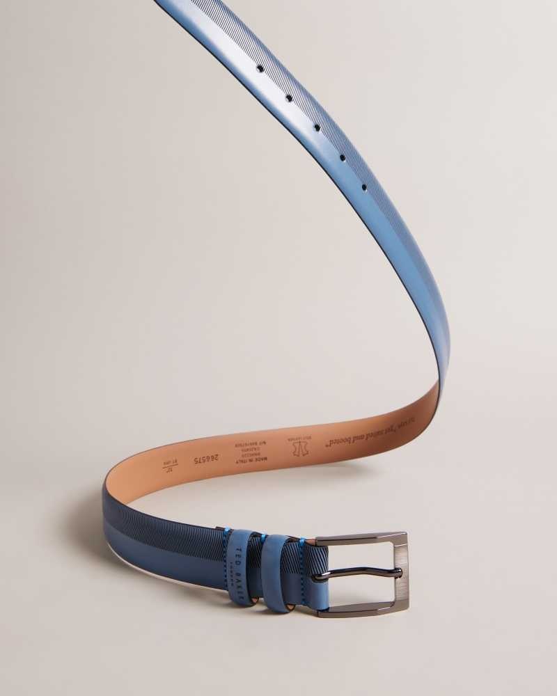 Navy Ted Baker Harvii Etched Leather Belt | ZA0001762