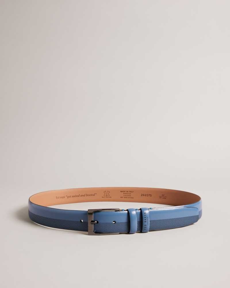 Navy Ted Baker Harvii Etched Leather Belt | ZA0001762