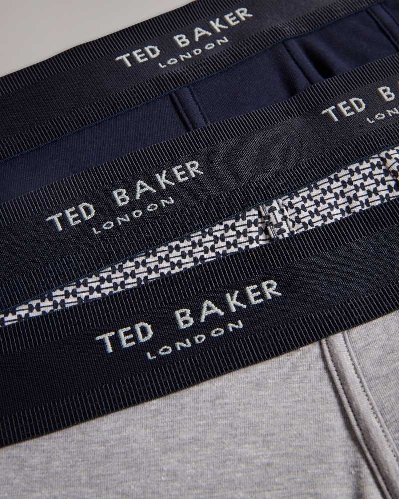 Navy Ted Baker Iian Three Pack Of Assorted Cotton Trunks | ZA0001580