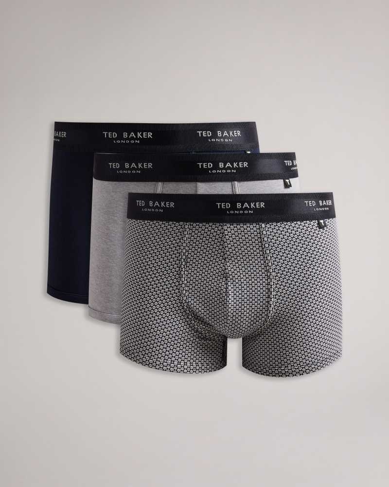 Navy Ted Baker Iian Three Pack Of Assorted Cotton Trunks | ZA0001580