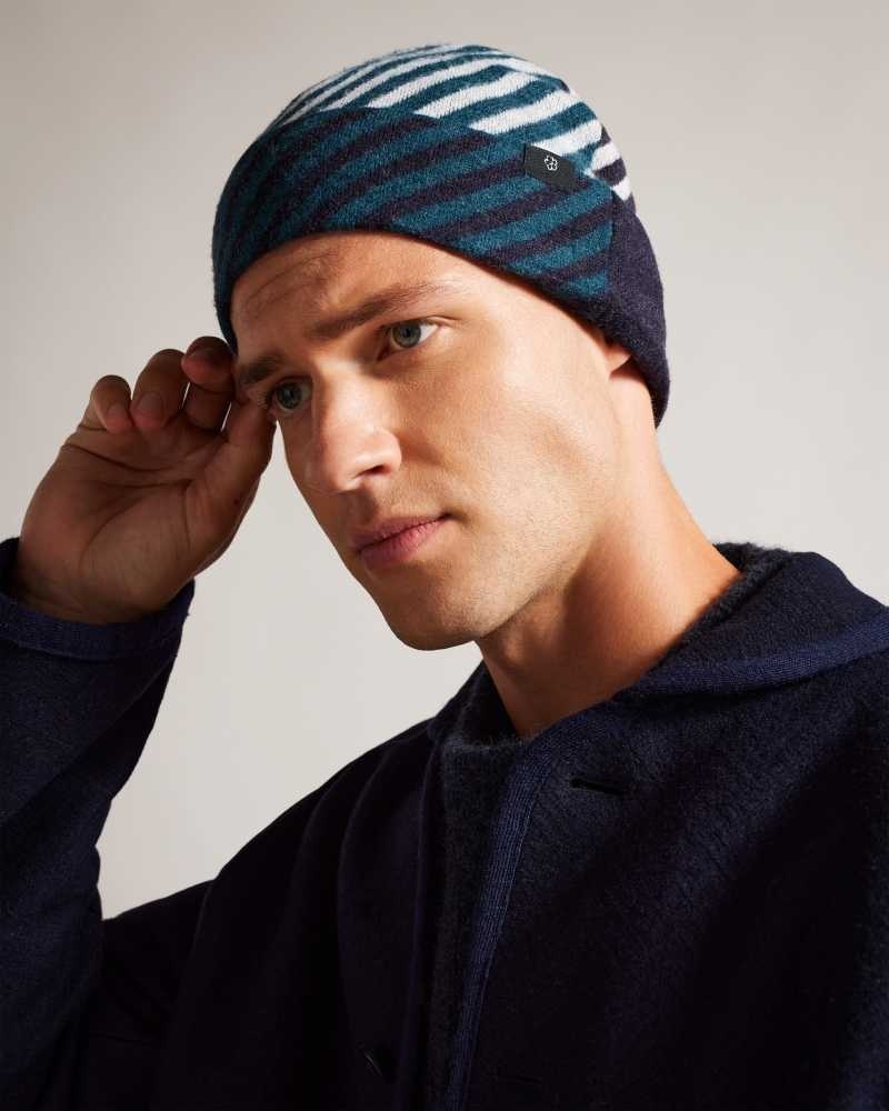 Navy Ted Baker Inferne Knitted House Check Hat | ZA0001867