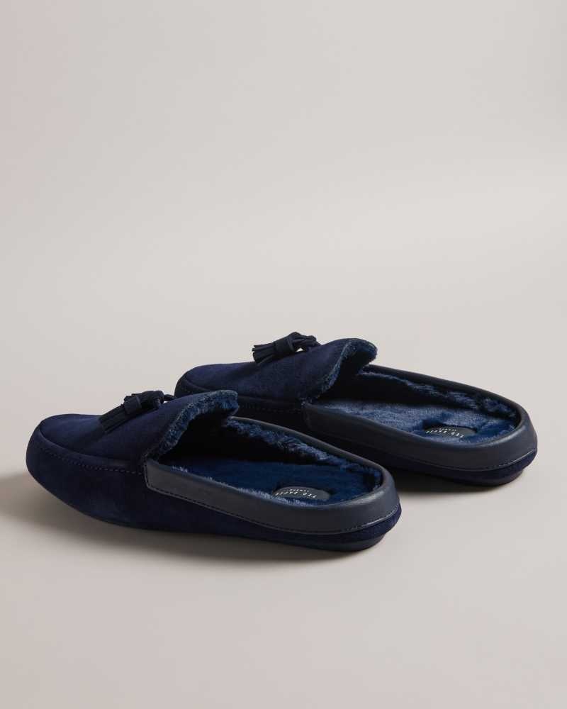 Navy Ted Baker Iordan Suede Tassel Mule Slippers | ZA0001700