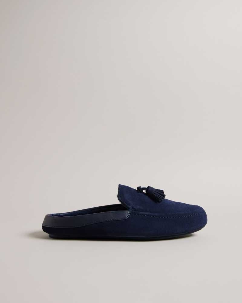 Navy Ted Baker Iordan Suede Tassel Mule Slippers | ZA0001700