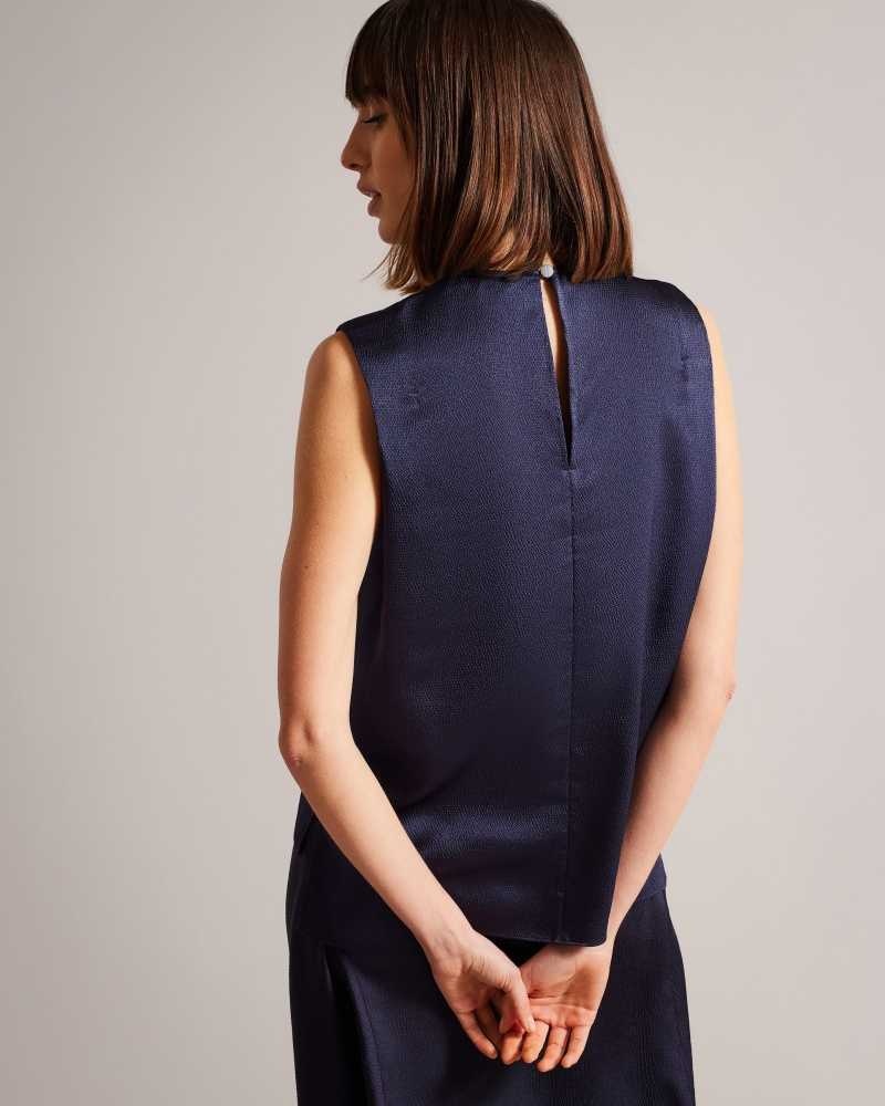 Navy Ted Baker Jamihla Sleeveless Hammered Satin Top | ZA0001376