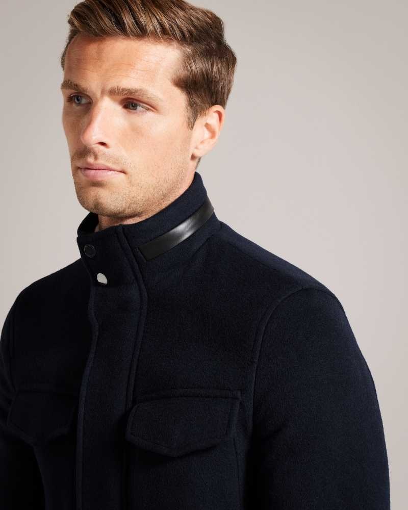 Navy Ted Baker Knowl Wool Funnel Neck Field Jacket | ZA0000644