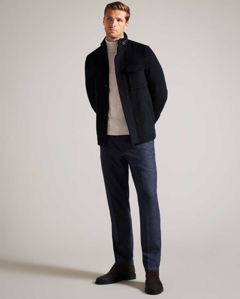 Navy Ted Baker Knowl Wool Funnel Neck Field Jacket | ZA0000644