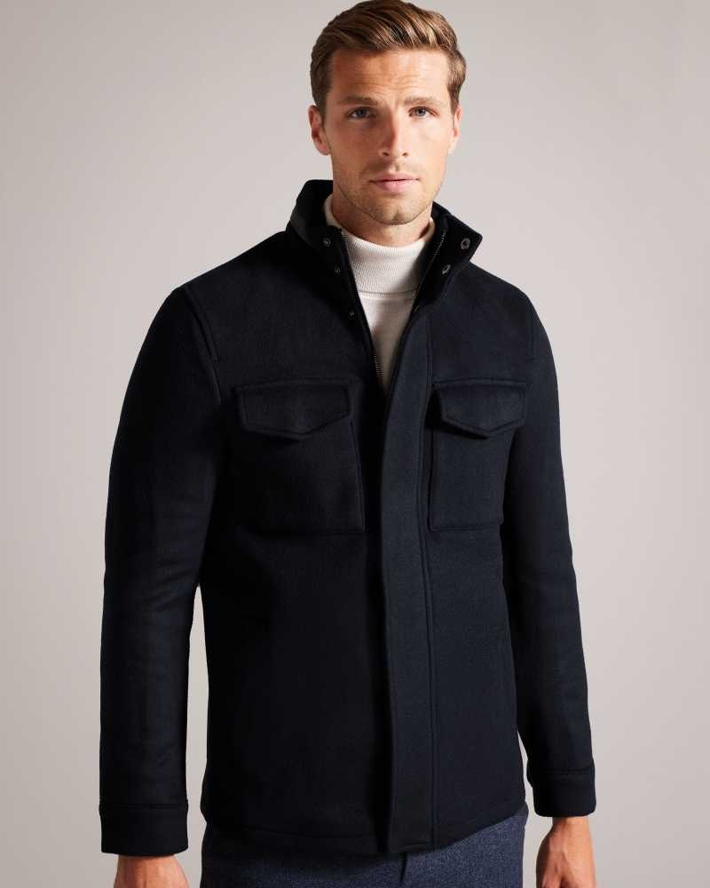 Navy Ted Baker Knowl Wool Funnel Neck Field Jacket | ZA0000644