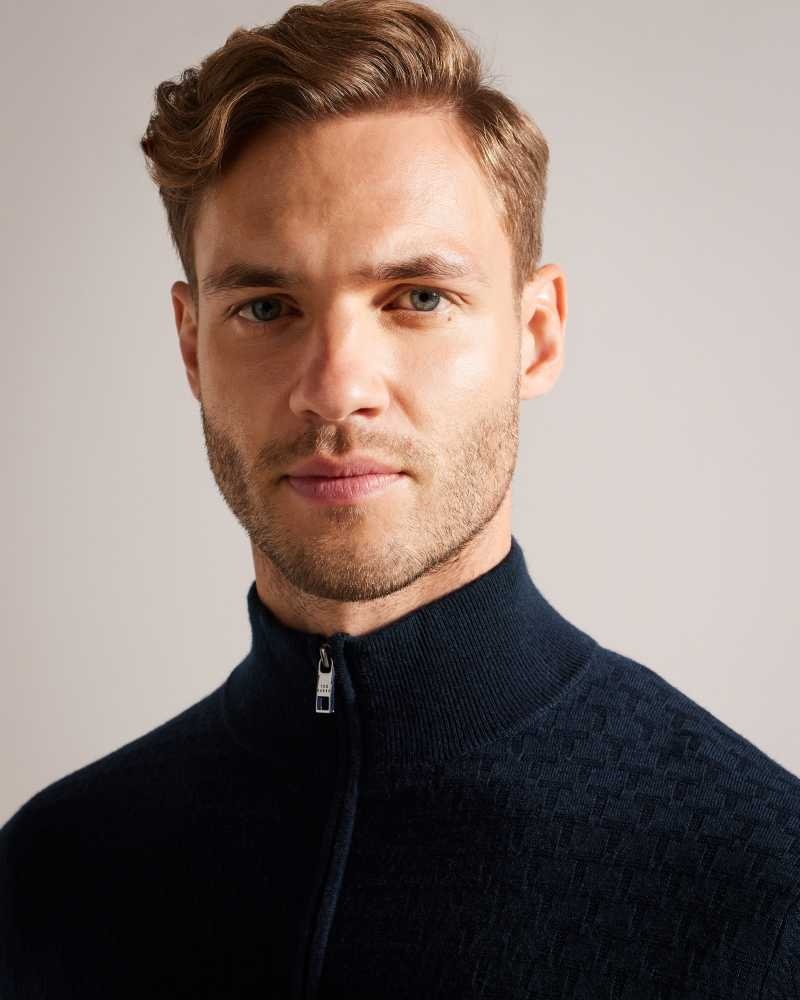 Navy Ted Baker Kurnle Long Sleeve T Knit Funnel Neck Jumper | ZA0000771