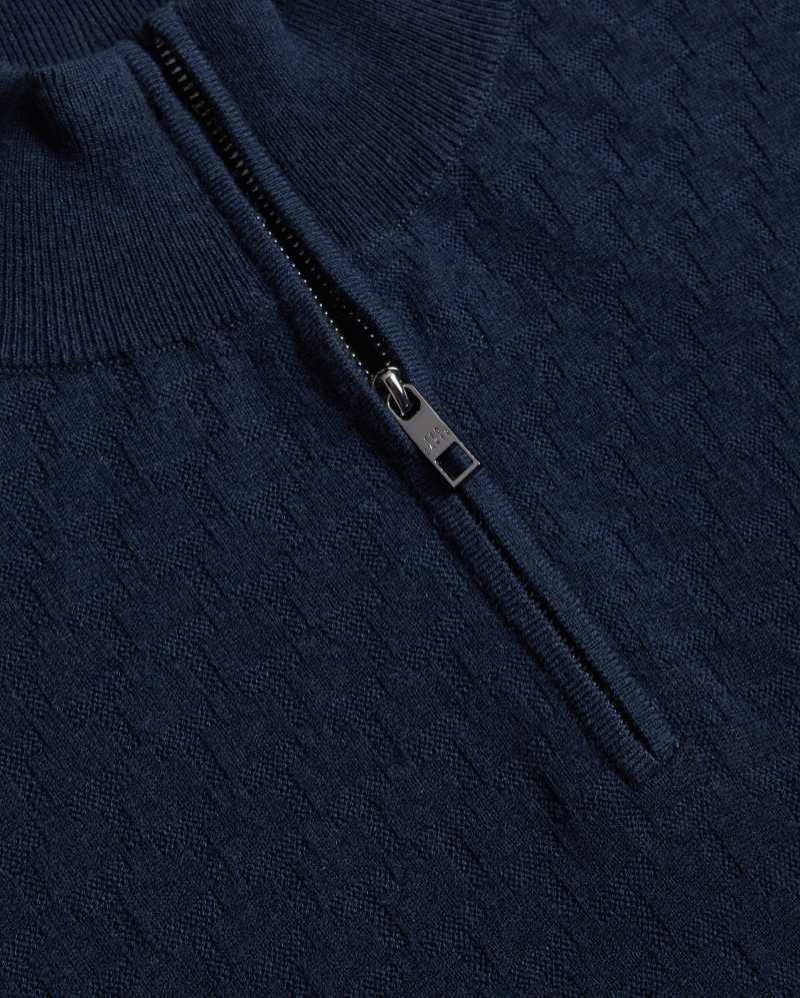 Navy Ted Baker Kurnle Long Sleeve T Knit Funnel Neck Jumper | ZA0000771