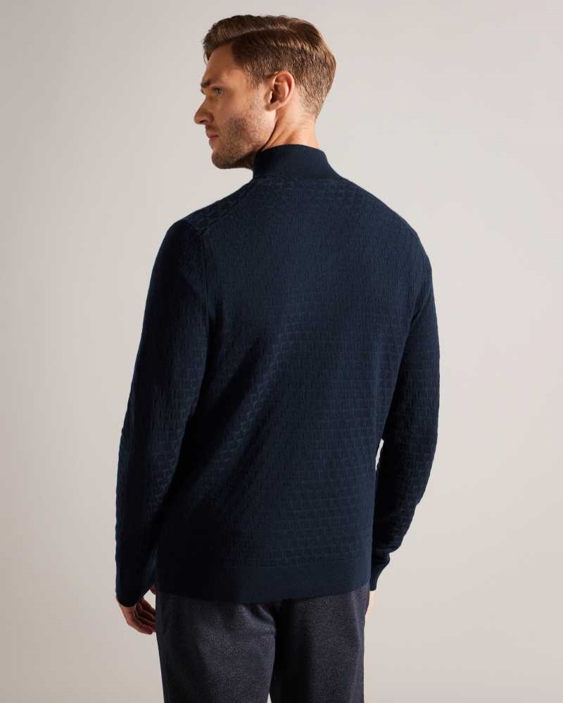 Navy Ted Baker Kurnle Long Sleeve T Knit Funnel Neck Jumper | ZA0000771